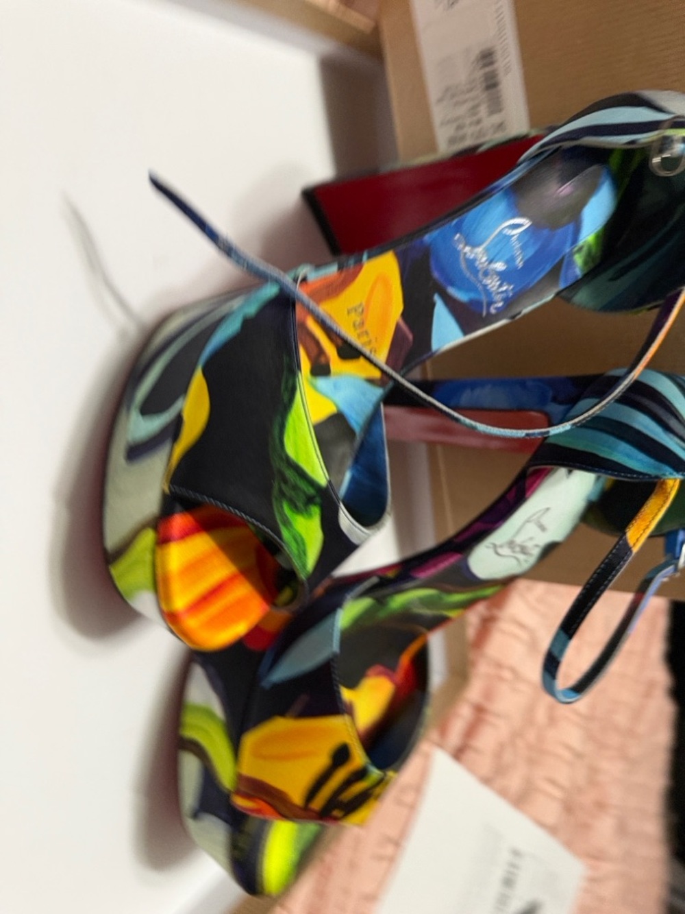 Christian Louboutin Multicolor Floral Platform Heels with Red Sole - Picture 9 of 10